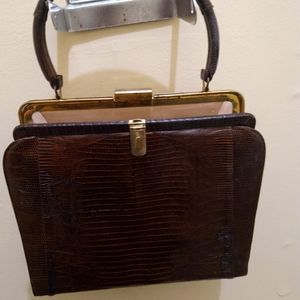 Vintage Bellestone Mahogany Briwn Reptile Satchel Purse